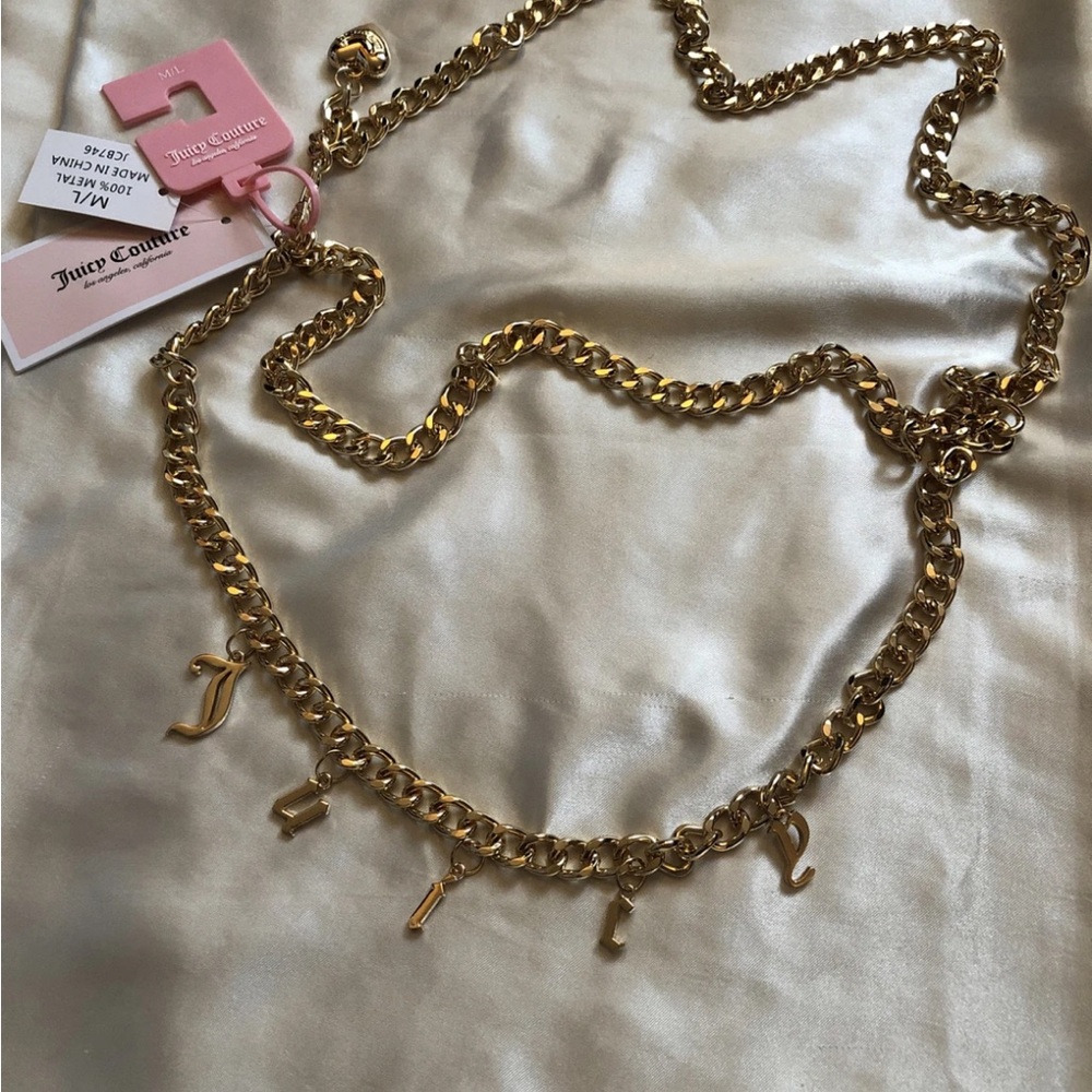 Juicy Couture Gold Tone Chain Belt With Dangling Juicy Charms Size M/L NWT